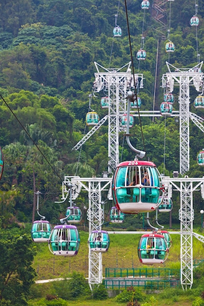 HONG KONG HONG KONG  OCTOBER 01 cable cars over tropical trees in Hong Kong on October 01 2012