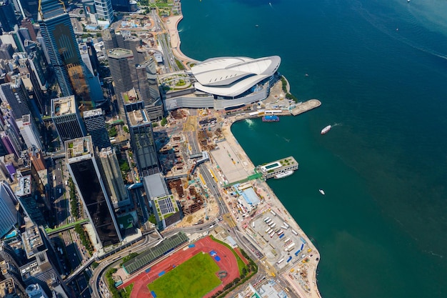 Hong Kong island, Hong Kong 06 September 2019: Aerial view of the Hong Kong island side