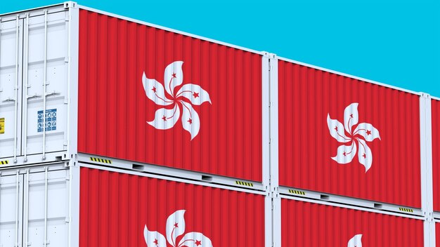 Hong Kong logo Icons of Global Commerce Logo and Flag on Metal Shipping Containers