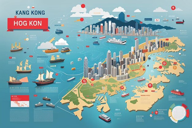 Photo hong kong map infographics template