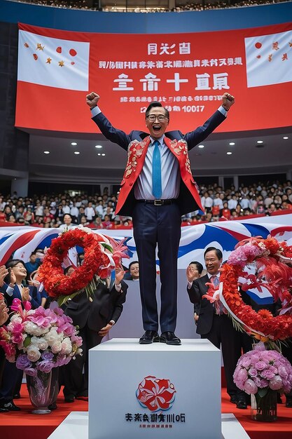 香港のポディウム政治家が祝う