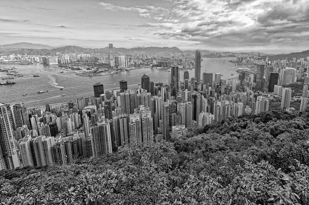 Hong Kong View cityscape in black and white