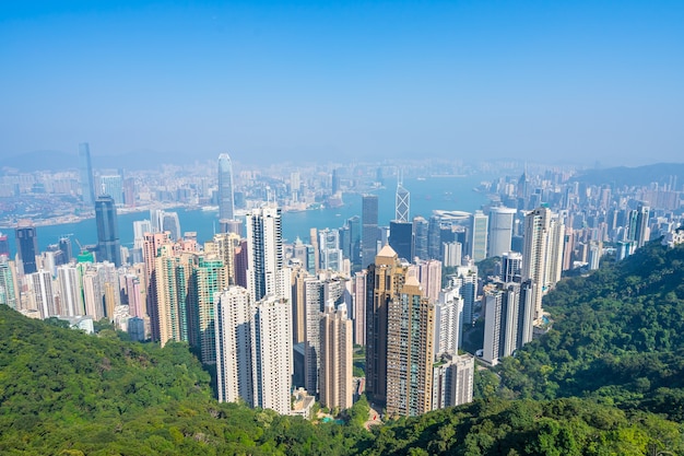 Фото Гонконг, вид на город и залив от пика виктория