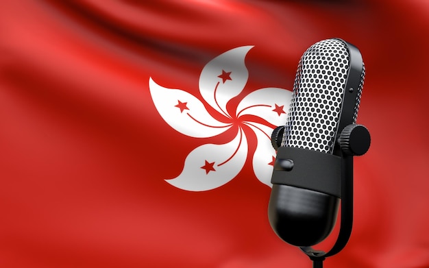 Foto hong kong vlag met microfoon 3d-rendering beeld