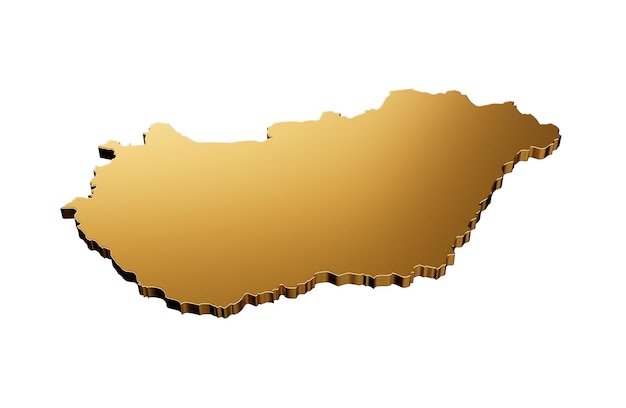 Hongarije gouden metalen kaart geïsoleerd op een witte achtergrond 3d illustratie
