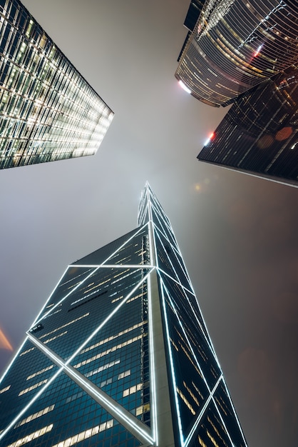 Photo hongkong city architecture, night view, skyscraper, china