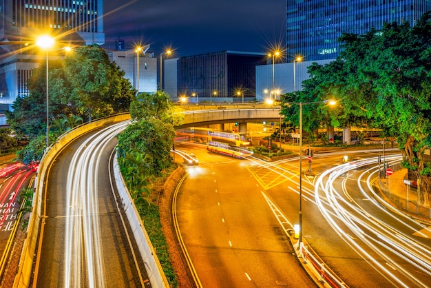 Hongkong stedelijke bouw en wegvoertuigen, nachtzicht