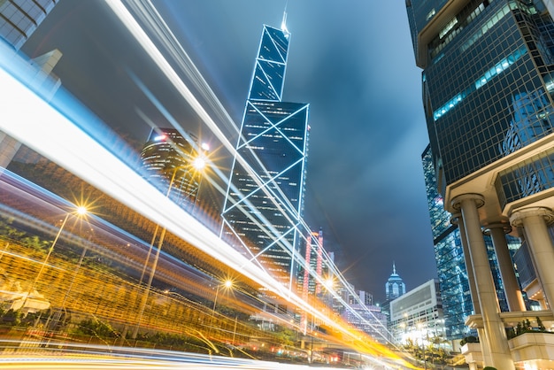 Hongkong urban construction and road vehicles, night view