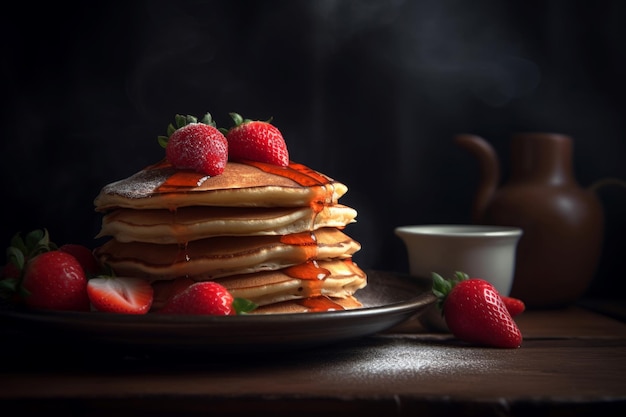 Honing-aardbei-pannenkoek Genereer Ai