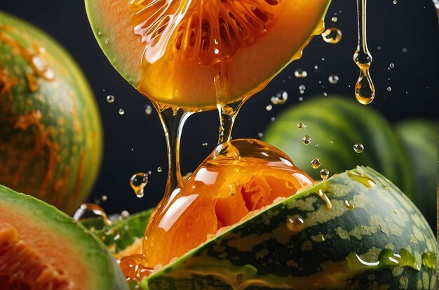 Honing druppel op meloen verfrissende snack