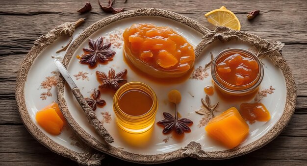 Honing en marmelade op een prachtig bord AI gegenereerd