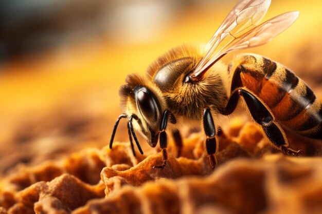 Honingbij met details van de honingraatstructuur Generatieve AI-illustratie