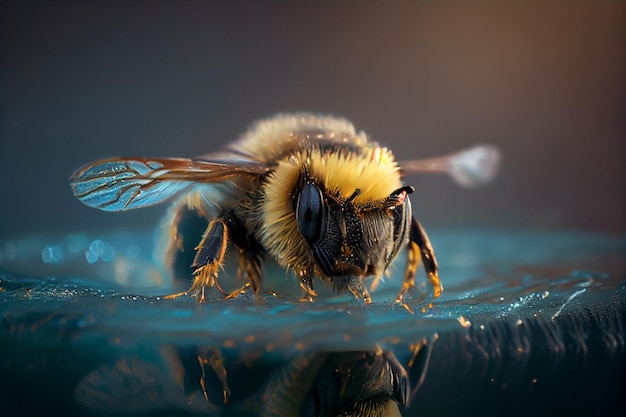 Honingbij op het wateroppervlak Macrofotografiegeneratieve ai