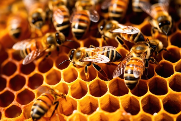 Honingbijen aan het werk in een bijenkorf