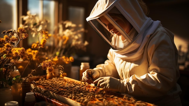 Honingkwekerij en bijenhouder.