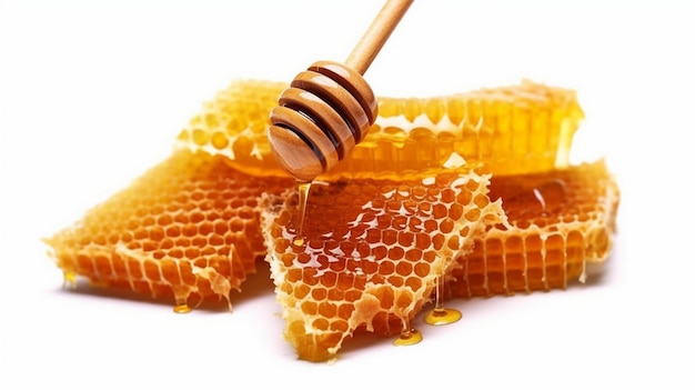 honingraat met geïsoleerde honingdiper