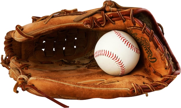 Honkbalhandschoen met een bal erin - geïsoleerd beeld