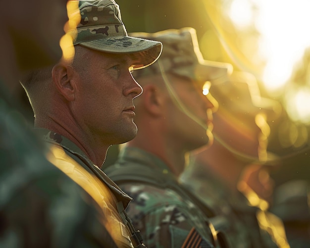 Photo honorable people veterans day memorial day soldiers and camouflage military attire