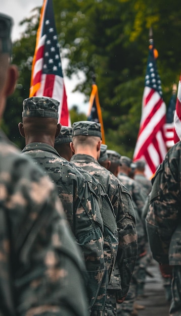 Photo honorable people veterans day memorial day soldiers and camouflage military attire