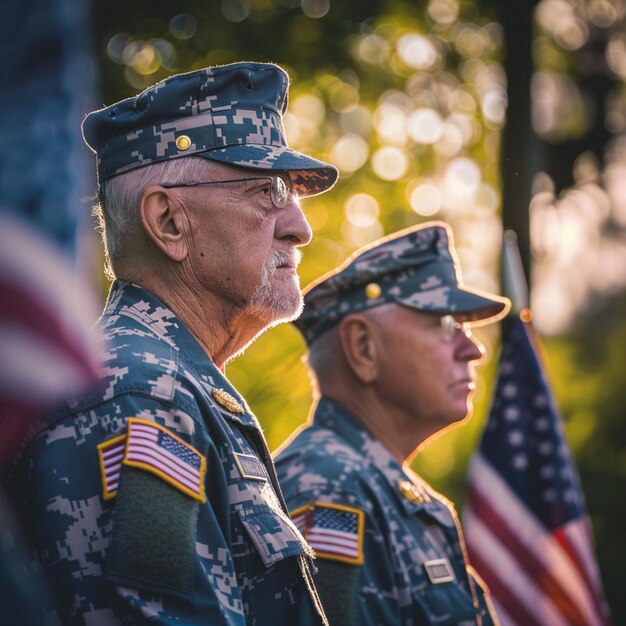 Foto onorevoli persone giorno dei veterani giorno commemorativo soldati e abbigliamento militare di camuffamento
