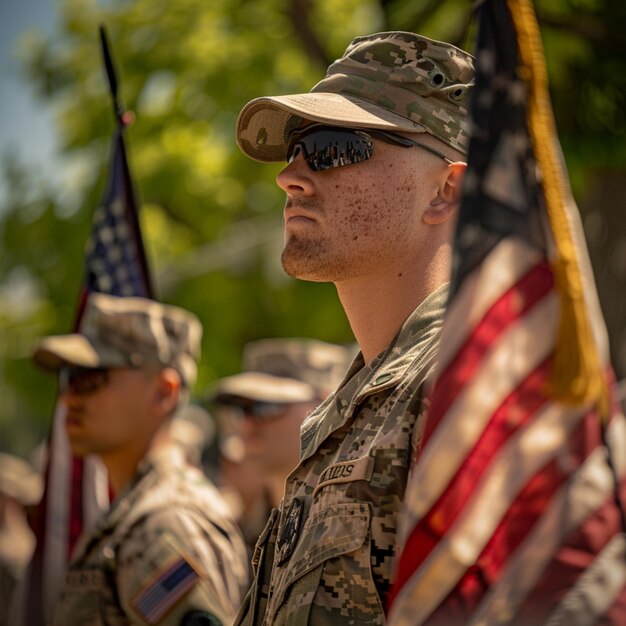 Photo honorable people veterans day memorial day soldiers and camouflage military attire