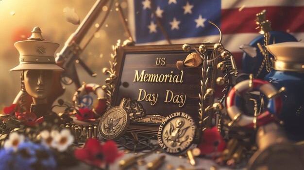 Photo honoring heroes memorial day 3d rendering with historical ornaments