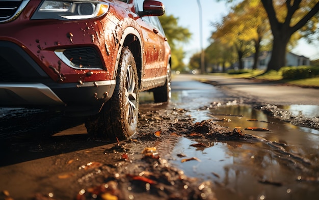 Photo the hood of a luxury car is dirty from bird droppings