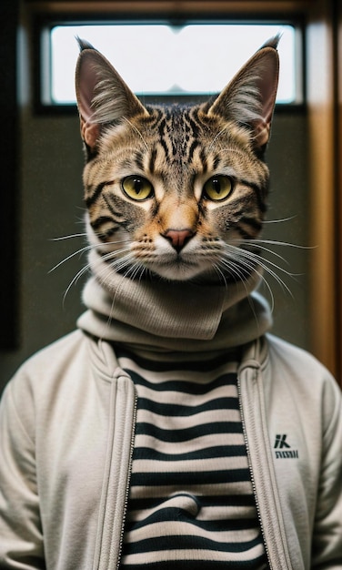 A Hooded Cat Looking at the Camera