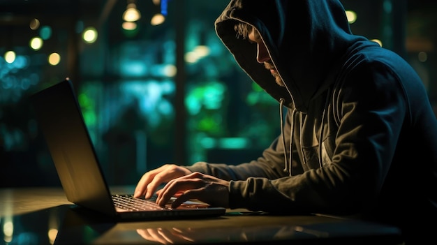 Photo hooded computer hacker