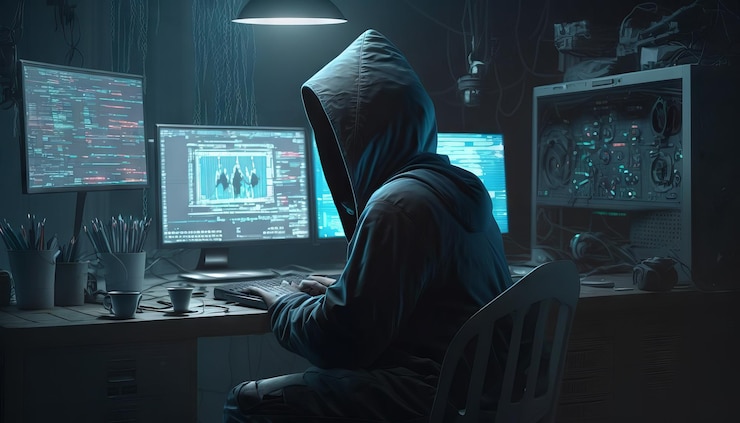 Premium Photo Hooded Hacker Sitting In Dark Room With Computer Screen Premium Photo Hooded Hacker Sitting In Dark Room With Computer Screen