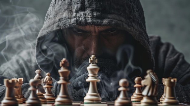 Hooded Man Playing Chess Generative AI