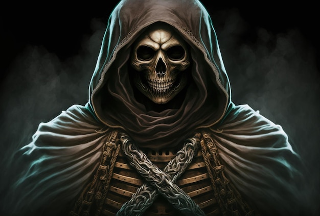 Hooded skeleton wearing clothing