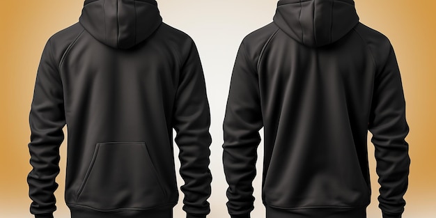 Hooded sweatshirts in black available in front and back views with transparent backgrounds and cutouts for easy use