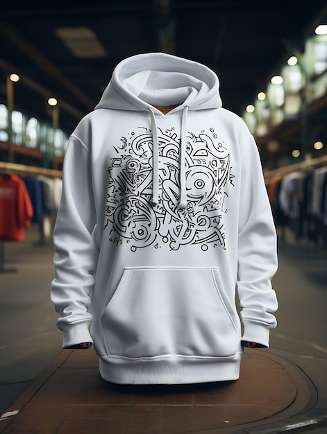 Hoodie met rits in een skatepark met skateboardhellingen en Gra Clean blanco wit fotoshoot-T-shirt