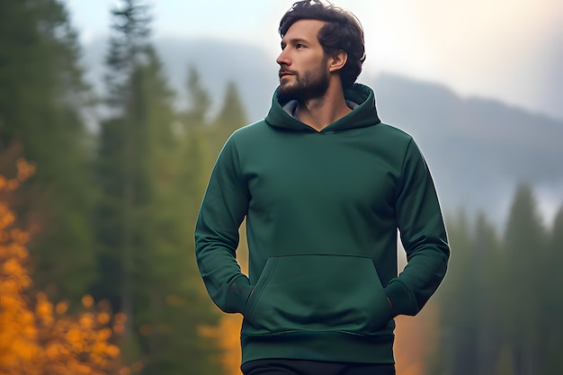 Photo hoodie mockup for a brand advertising stylish man wearing a green hoodie