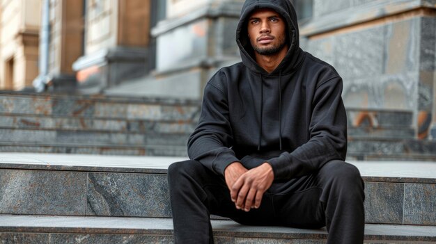 Photo hoodie mockup on a mannequin against a concrete wall