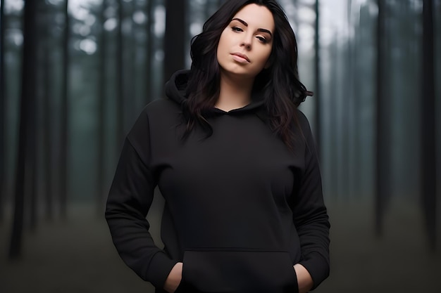 Foto hoodie mockup voor een merk reclame stijlvolle vrouw met een zwarte hoodie