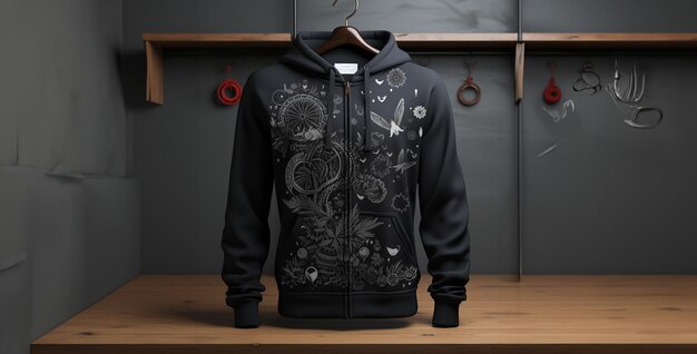 hoodie with birds flying in black color