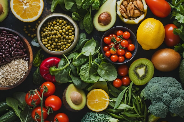 Foto hoofdbeeld van een gezond, evenwichtig vegetarisch voedsel