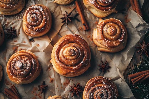 Hoofdbeeld van vers gebakken Zweedse kaneelbroodjes