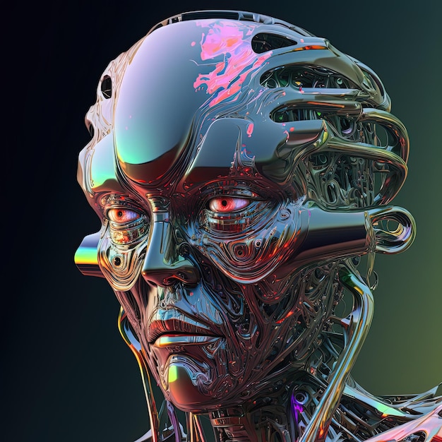 Hoofdportret van kunstmatige intelligentie met ingewikkelde delen robotachtig cyborg futuristisch ontwerp Generatieve Ai