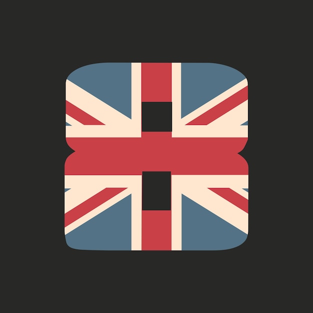 Hoofdstad nummer acht met Britse vlag textuur geïsoleerd op zwarte achtergrond Vector illustratie Element voor ontwerp Kids alfabet Groot-Brittannië patriottische lettertype