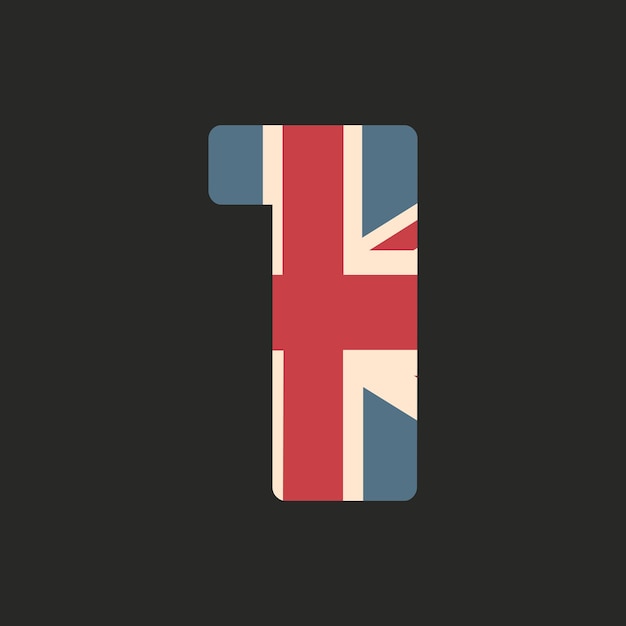 Hoofdstad nummer één met Britse vlag textuur geïsoleerd op zwarte achtergrond Vector illustratie Element voor ontwerp Kids alfabet Groot-Brittannië patriottische lettertype