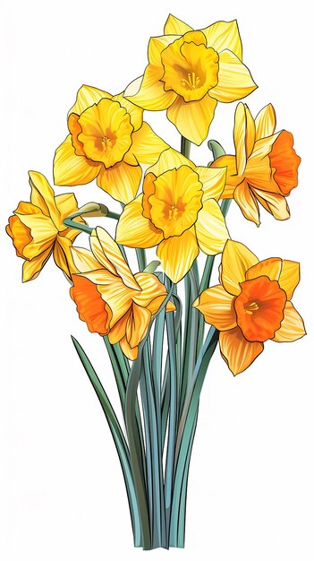 Foto hoog gedetailleerde lange stengel narcissus bloemen vector illustratie