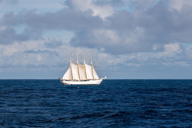 Hoog schip met op zee zeilen