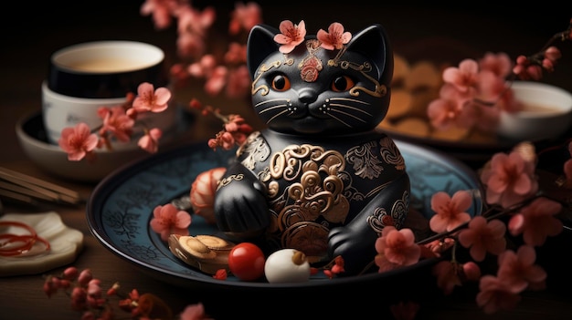 Hooghoek Lucky Cat Plate Gelukkig Nieuwjaar achtergrond Hd achtergrond