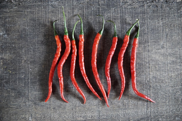 Hooghoek van rode chili pepers