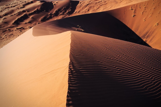 Foto hooghoekbeeld van de zandduin in de namibwoestijn