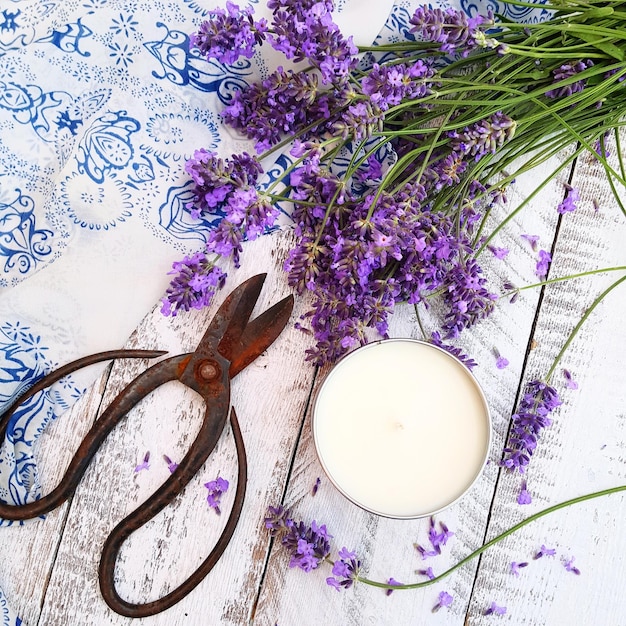 Foto hooghoekbeeld van een bloeiende plant op tafel