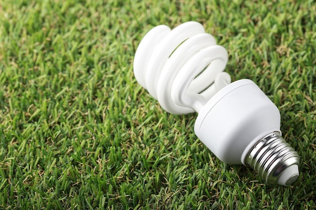 Hooghoekbeeld van een gloeilamp op een grasveld